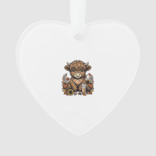 Autumn Highland Cow Vintage Fall Farmhouse Art Ornament