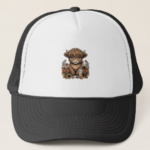 Autumn Highland Cow Vintage Fall Farmhouse Art Trucker Hat