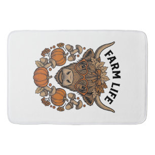 Autumn Highland Cow With Heart Glasses Bath Mat