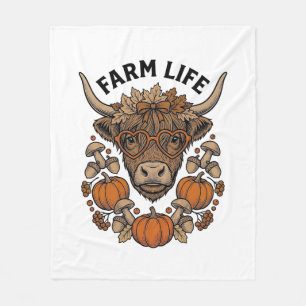 Autumn Highland Cow With Heart Glasses Fleece Blanket