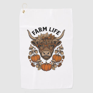 Autumn Highland Cow With Heart Glasses Golf Towel