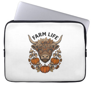 Autumn Highland Cow With Heart Glasses Laptop Sleeve
