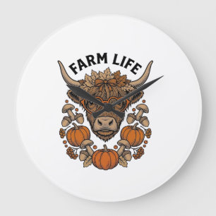 Autumn Highland Cow With Heart Glasses Large Clock