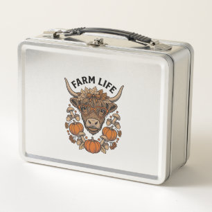 Autumn Highland Cow With Heart Glasses Metal Lunch Box