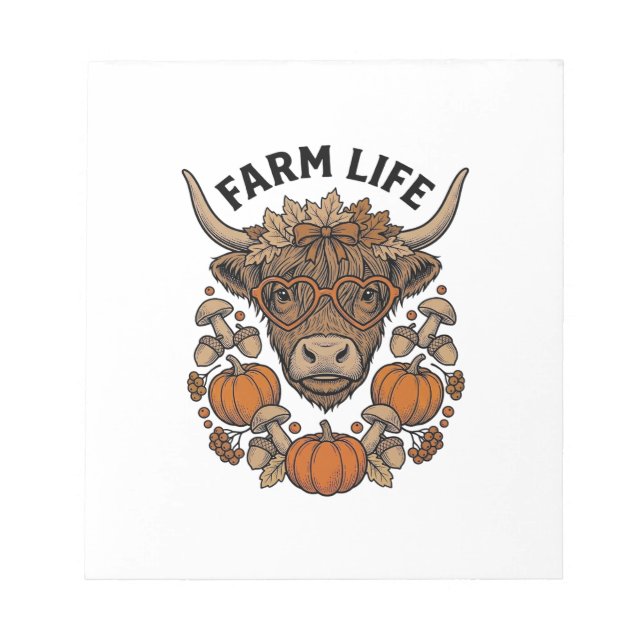 Autumn Highland Cow With Heart Glasses Notepad (Front)