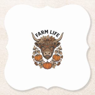 Autumn Highland Cow With Heart Glasses Paper Coaster