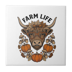 Autumn Highland Cow With Heart Glasses Tile