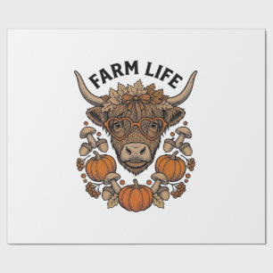 Autumn Highland Cow With Heart Glasses Wrapping Paper