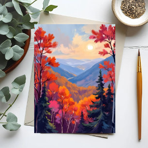 Autumn Hills   Fall Leaves Foliage Watercolor Postcard