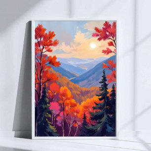 Autumn Hills   Fall Leaves Foliage Watercolor Poster