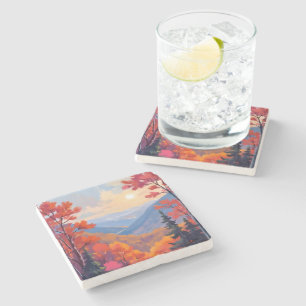 Autumn Hills Fall Leaves Foliage Watercolor Stone Coaster