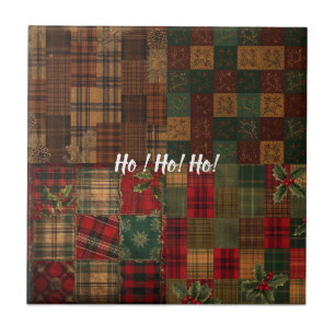 Autumn Holiday Quilt – Festive Plaid, Pinecones & Tile