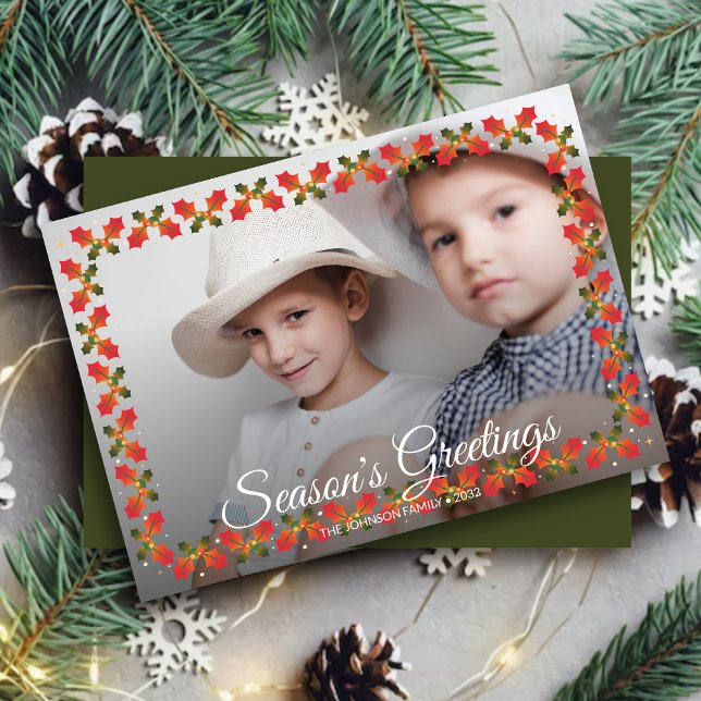Autumn Holly "Season's Greetings" Photo Holiday Card (Creator Uploaded)
