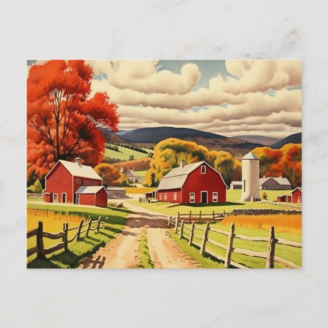 Autumn Homestead Illustration Postcard (Front)