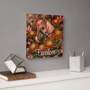 Autumn Horse Floral Chrysanthemums Personalised Square Wall Clock
