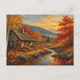 Autumn House Landscape Forest Lake Scene Postcard
