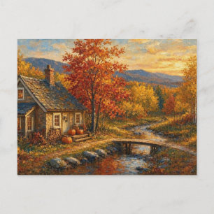 Autumn House Landscape Forest Lake Scene Postcard