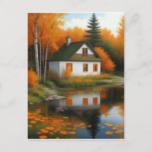  autumn house  postcard