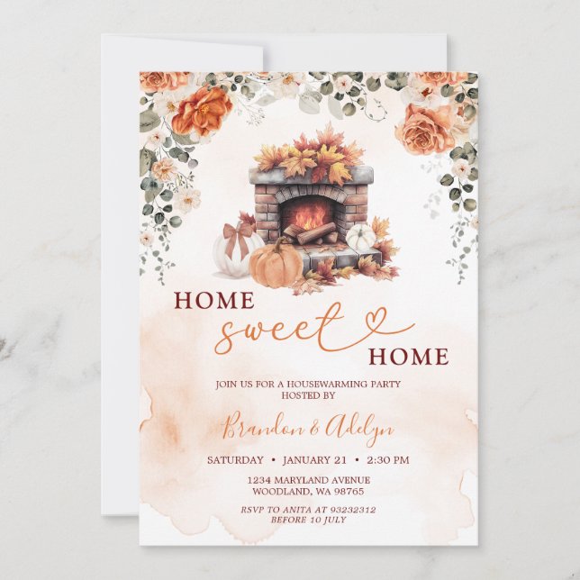 Autumn Housewarming Party Pumpkin Home Sweet Home Invitation (Front)