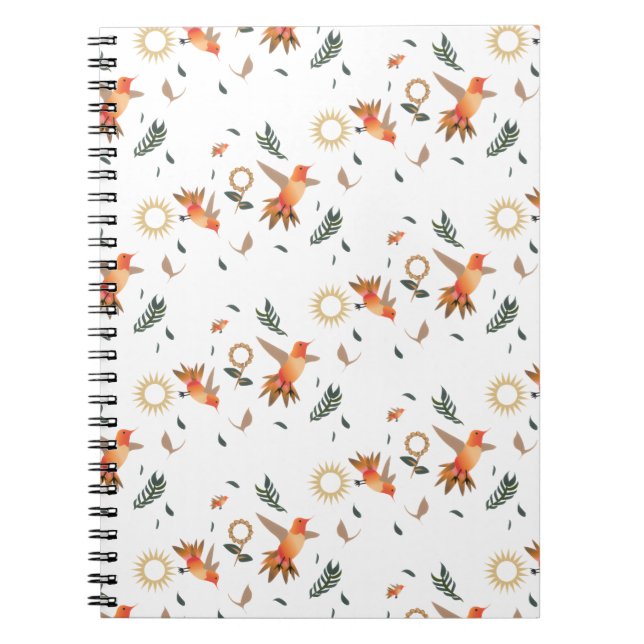 Autumn Hummingbird Floral Pattern Notebook (Front)