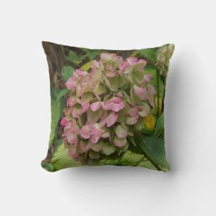 Autumn Hydrangea Bloom with Golden Hosta Leaves Cushion