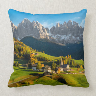 Autumn in a Dolomites landscape with church Cushion