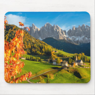 Autumn in a Dolomites landscape with church Mouse Pad