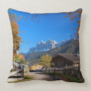 Autumn in a village in the Dolomites in Italy Cushion