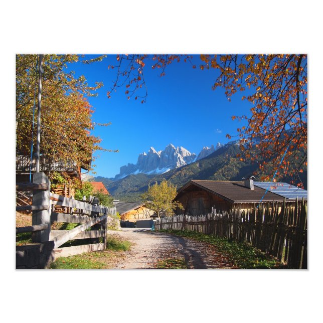 Autumn in a village in the Dolomites in Italy Photo Print (Front)