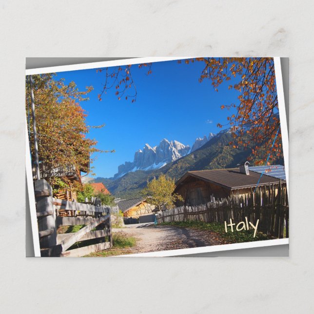 Autumn in a village in the Dolomites in Italy Postcard (Front)