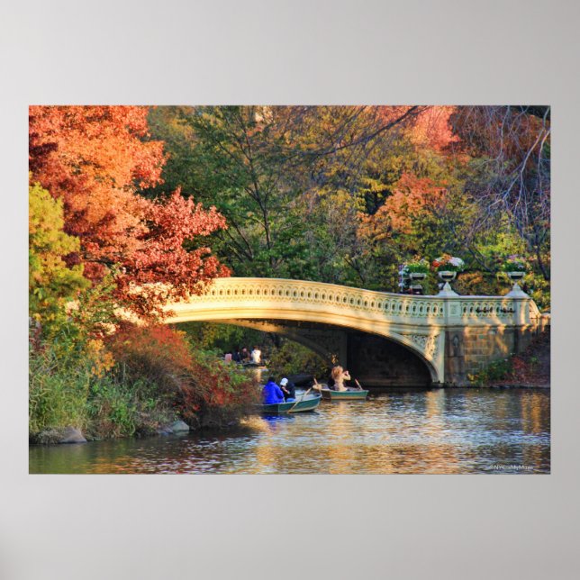 Autumn in Central Park: Boaters by Bow Bridge  #01 Poster (Front)