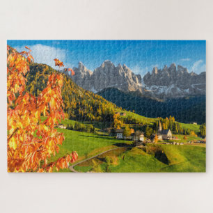 Autumn in Dolomites mountain landscape with church Jigsaw Puzzle