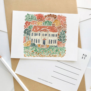 Autumn in New England Watercolor Travel Invitation Postcard
