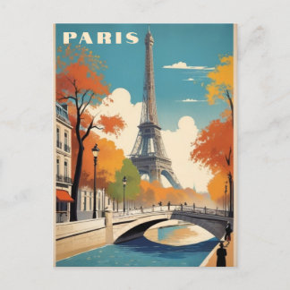 Autumn in Paris France Eiffel Tower Retro Travel Postcard