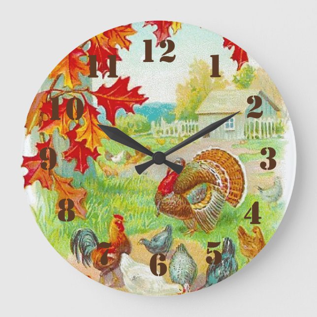 Autumn in the Farm Rustic Country Kitchen Large Clock (Front)