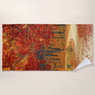 autumn in the forest beach towel