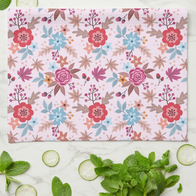 Autumn Inspired Roses Pattern Print  Kitchen Towel (Folded)