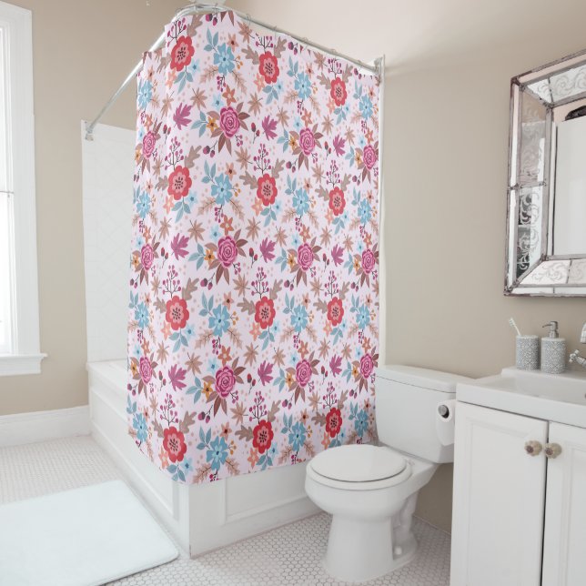 Autumn Inspired Roses Pattern Print Shower Curtain (In Situ)