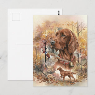 Autumn Irish Setter and Pheasant Hunting Art Postcard