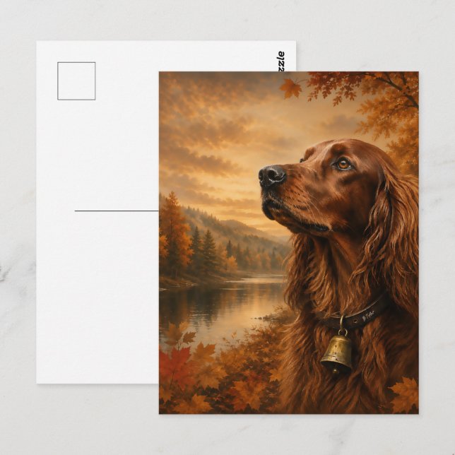 Autumn Irish Setter  – Rustic Hunting Dog Art Postcard (Front/Back)