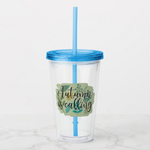 Autumn Is Calling –Fall Leaves on a Green Backdrop Acrylic Tumbler