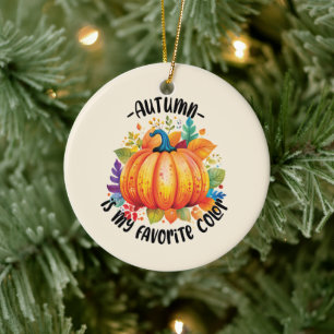 Autumn Is My Favourite Colour – Pumpkin and Leaves Ceramic Tree Decoration