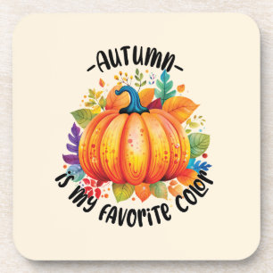 Autumn Is My Favourite Colour – Pumpkin and Leaves Coaster
