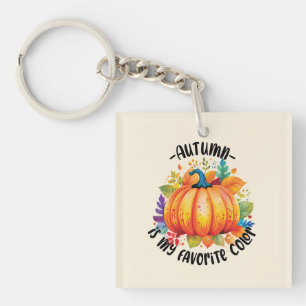 Autumn Is My Favourite Colour – Pumpkin and Leaves Key Ring