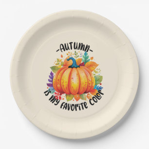 Autumn Is My Favourite Colour – Pumpkin and Leaves Paper Plate
