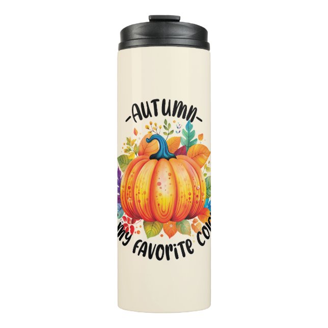 Autumn Is My Favourite Colour – Pumpkin and Leaves Thermal Tumbler (Front)