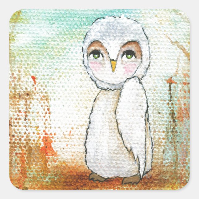 Autumn Joy Whimsical Woodland Owl Art Painting Square Sticker (Front)