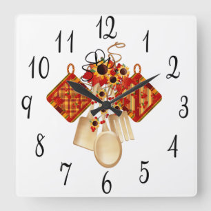 Autumn Kitchen Utensils Square Wall Clock