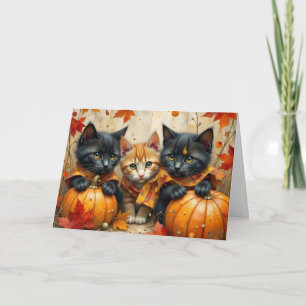 Autumn Kittens Pumpkins and Foliage Card