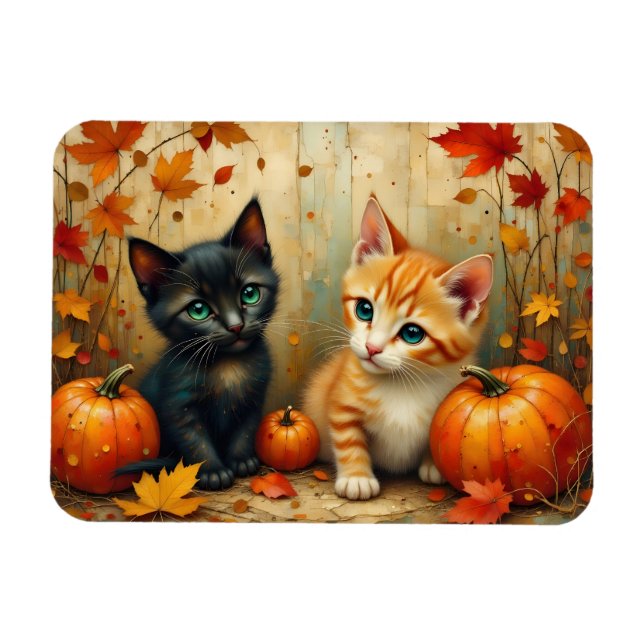 Autumn Kittens Pumpkins and Foliage Magnet (Horizontal)